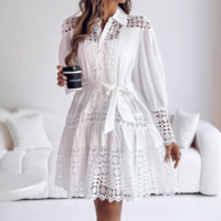 Lace Splicing Long Sleeved Dress - Thumbnail 2