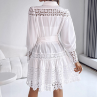 Lace Splicing Long Sleeved Dress - Thumbnail 3