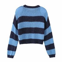 Casual crew neck loose long sleeve contrast striped mohair sweater - Thumbnail 2
