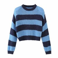Casual crew neck loose long sleeve contrast striped mohair sweater - Thumbnail 3