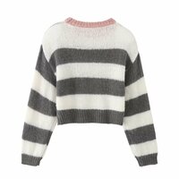 Casual crew neck loose long sleeve contrast striped mohair sweater - Thumbnail 4