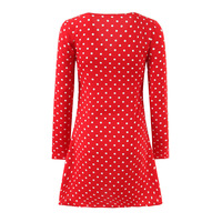 Sexy Square Neck Strap Red Polka Dot Long Sleeve Casual Miniskirt Dress - Thumbnail 1
