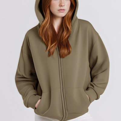 Autumn and winter warm casual high-weight cardigan women's hooded lazy sweatshirt