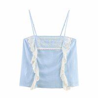 Simple and fresh girl sweet casual outer wear embroidered top with small camisole - Thumbnail 2
