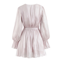 Temperament V-neck pleated tie waist short long-sleeved dress - Thumbnail 1