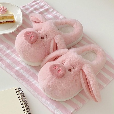 Cute long ears pig plush slippers