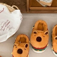 Capybara Hamburger Plush Slippers - Thumbnail 3