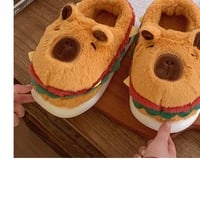 Capybara Hamburger Plush Slippers - Thumbnail 4