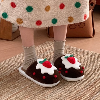 Strawberry cake plush slippers