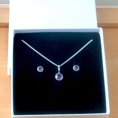 Boxed gift set/sterling silver amethyst pendant & chain/amethyst necklace/amethyst jewellery/amethyst earrings/uk
