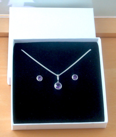 BOXED GIFT SET/Sterling Silver Amethyst Pendant & Chain/Amethyst Necklace/Amethyst Jewellery/Amethyst Earrings/UK