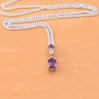 BOXED GIFT/Sterling Silver Amethyst & Cz Pendant & Chain/Amethyst Necklace/Amethyst Jewellery/Amethyst Jewelry/UK - Thumbnail 1