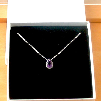 Boxed gift/sterling silver amethyst & cz teardrop pendant & chain/amethyst necklace/amethyst jewellery/amethyst jewelry/uk