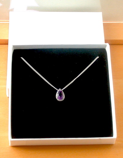 BOXED GIFT/Sterling Silver Amethyst & Cz Teardrop Pendant & Chain/Amethyst Necklace/Amethyst Jewellery/Amethyst Jewelry/UK