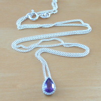 BOXED GIFT/Sterling Silver Amethyst & Cz Teardrop Pendant & Chain/Amethyst Necklace/Amethyst Jewellery/Amethyst Jewelry/UK - Thumbnail 2