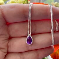 BOXED GIFT/Sterling Silver Amethyst & Cz Teardrop Pendant & Chain/Amethyst Necklace/Amethyst Jewellery/Amethyst Jewelry/UK - Thumbnail 3
