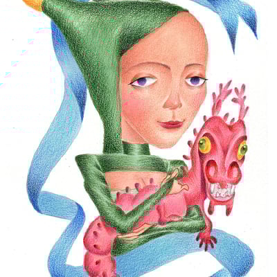 Madame & her dragon (original artwork)