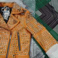 Crafted Leather New Women's Punk Rock Full Long Spiked Studded Brando Rusty Leather Jacket  - Thumbnail 2