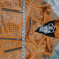 Crafted Leather New Women's Punk Rock Full Long Spiked Studded Brando Rusty Leather Jacket  - Thumbnail 5