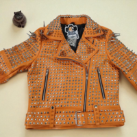 Crafted Leather New Women's Punk Rock Full Long Spiked Studded Brando Rusty Leather Jacket  - Thumbnail 7