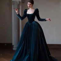 Elegant Velvet Maxi Dress, Square Neck, Full Fitted Sleeves, Lace up Back - Perfect for Bridesmaids or Evening Affairs - Tailor to Your Style - Thumbnail 1