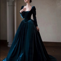 Elegant Velvet Maxi Dress, Square Neck, Full Fitted Sleeves, Lace up Back - Perfect for Bridesmaids or Evening Affairs - Tailor to Your Style - Thumbnail 2