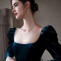 Elegant Velvet Maxi Dress, Square Neck, Full Fitted Sleeves, Lace up Back - Perfect for Bridesmaids or Evening Affairs - Tailor to Your Style - Thumbnail 3