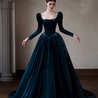 Elegant Velvet Maxi Dress, Square Neck, Full Fitted Sleeves, Lace up Back - Perfect for Bridesmaids or Evening Affairs - Tailor to Your Style - Thumbnail 6