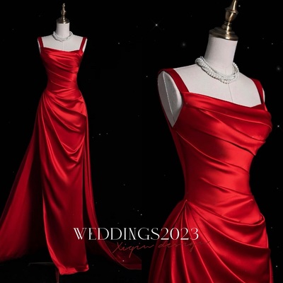 Luxurious red satin prom dress,off shoulder red ball gown, red satin maxi dress,evening gowns,wedding party dress,formal dress