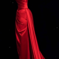 Luxurious Red Satin Prom Dress,Off Shoulder Red Ball Gown, Red Satin Maxi Dress,Evening Gowns,Wedding Party Dress,Formal Dress - Thumbnail 6