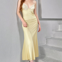 Lace splicing drape temperament slim satin suspender long dress - Thumbnail 1