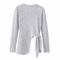 Fashionable, simple and casual long slit shoulder pad round neck long-sleeved knitted sweater - Thumbnail 1
