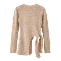 Fashionable, simple and casual long slit shoulder pad round neck long-sleeved knitted sweater - Thumbnail 2