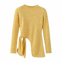 Fashionable, simple and casual long slit shoulder pad round neck long-sleeved knitted sweater - Thumbnail 3