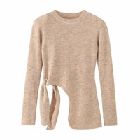 Fashionable, simple and casual long slit shoulder pad round neck long-sleeved knitted sweater - Thumbnail 4