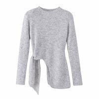 Fashionable, simple and casual long slit shoulder pad round neck long-sleeved knitted sweater - Thumbnail 5
