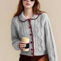 Retro girl sweet girl casual contrast color patchwork heart button cardigan sweater - Thumbnail 1
