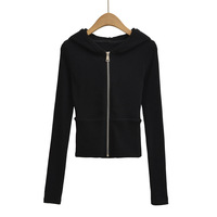 Fashionable and casual threaded ribbed stitching hooded long-sleeved zip-up top sweatshirt - Thumbnail 3