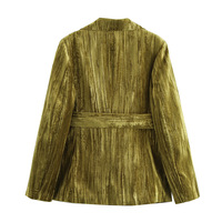 Velvet lapel with padded shoulders and waist-cinching long suit jacket trench coat - Thumbnail 2