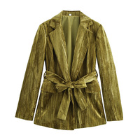 Velvet lapel with padded shoulders and waist-cinching long suit jacket trench coat - Thumbnail 3