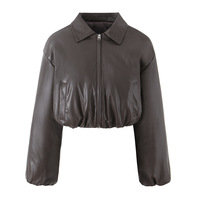 PU leather thickened jacket collar quilted bread coat cotton coat leather cotton coat - Thumbnail 1