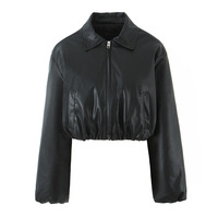 PU leather thickened jacket collar quilted bread coat cotton coat leather cotton coat - Thumbnail 2