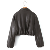 PU leather thickened jacket collar quilted bread coat cotton coat leather cotton coat - Thumbnail 4
