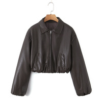 PU leather thickened jacket collar quilted bread coat cotton coat leather cotton coat - Thumbnail 5