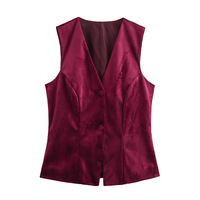 Fashionable slim fit V-neck velvet buckle lining jacket vest - Thumbnail 1