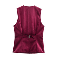 Fashionable slim fit V-neck velvet buckle lining jacket vest - Thumbnail 2