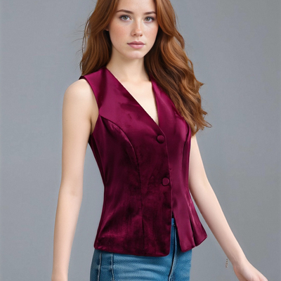 Fashionable slim fit v-neck velvet buckle lining jacket vest
