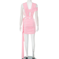 Sexy ring hollow cross strap streamer hip skirt dress - Thumbnail 1