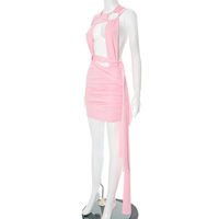 Sexy ring hollow cross strap streamer hip skirt dress - Thumbnail 3