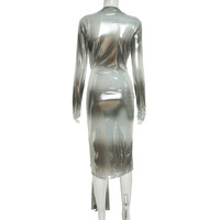 Trendy light-sensory design deep V-neck tight-fitting slit ribbon dress - Thumbnail 3